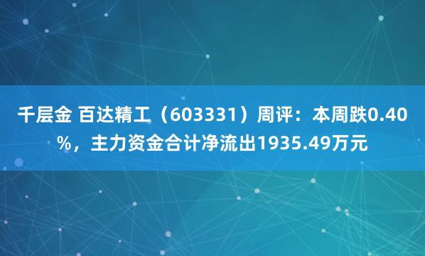 千层金 百达精工（603331）周评：本周跌0.40%，主力资金合计净流出1935.49万元